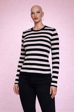 Jones New York Striped Silk-Blend Crewneck Sweater